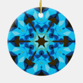 レトロマンダラフラワーブルーとオレンジ セラミックオーナメント (裏面)