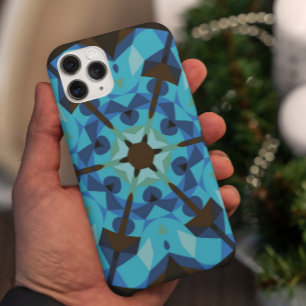 レトロマンダラフラワーブルーとオレンジ iPhone 11 ケース