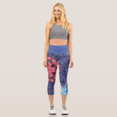 レトロマンダラフラワーブルーとピンク カプリレギンス (正面)