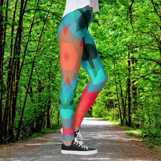 レトロマンダラフラワーブルーとピンク レギンス