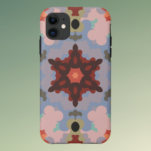レトロマンダラフラワーブルーとレッド iPhone 11 ケース