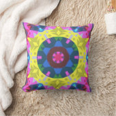 レトロマンダラフラワーブルーイエローとピンク クッション (ブランケット)