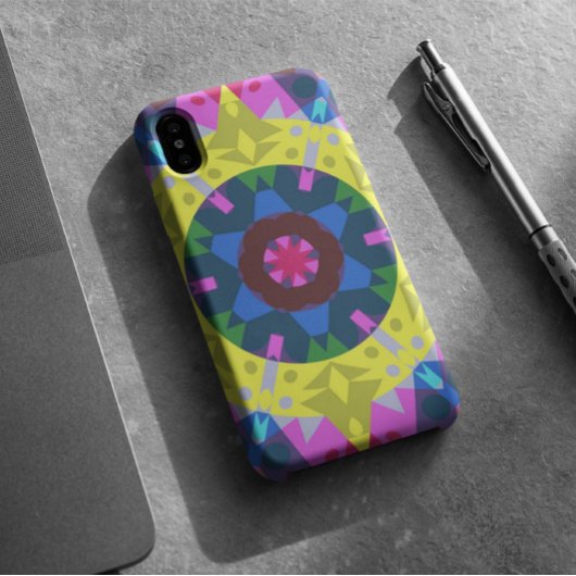レトロマンダラフラワーブルーイエローとピンク Case-Mate iPhoneケース
