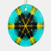 レトロマンダラフラワーブルーイエローとブラック セラミックオーナメント (左)