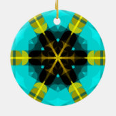 レトロマンダラフラワーブルーイエローとブラック セラミックオーナメント (裏面)