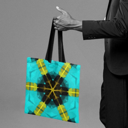 レトロマンダラフラワーブルーイエローとブラック トートバッグ