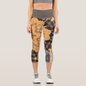 レトロマンダラフラワーブルーオレンジとブラウン カプリレギンス (正面)