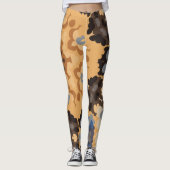 レトロマンダラフラワーブルーオレンジとブラウン レギンス (正面)