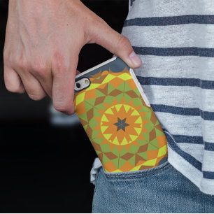 レトロマンダラフラワーブルーオレンジと黄色 iPhone 11 ケース