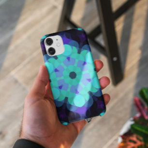 レトロマンダラフラワーブルーパープルとグリーン iPhone 11 ケース