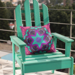 レトロマンダラフラワーブルーパープルとピンク クッション