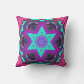 レトロマンダラフラワーブルーパープルとピンク クッション (裏面)