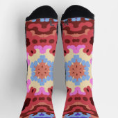 レトロマンダラフラワーレッドブルーとオレンジ ソックス (上部)