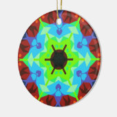 レトロマンダラフラワーレッドブルーとグリーン セラミックオーナメント (左)