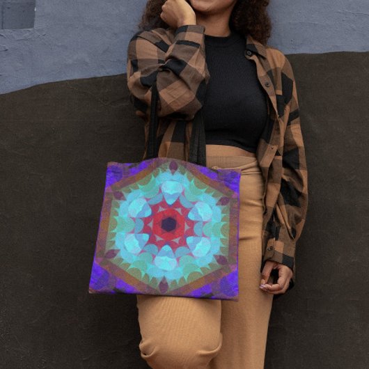 レトロマンダラフラワーレッドブルーとパープル トートバッグ