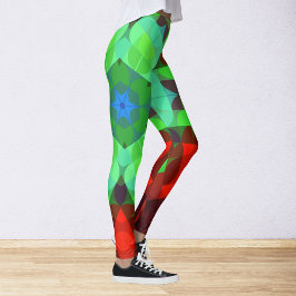 レトロマンダラフラワーレッド&グリーン レギンス