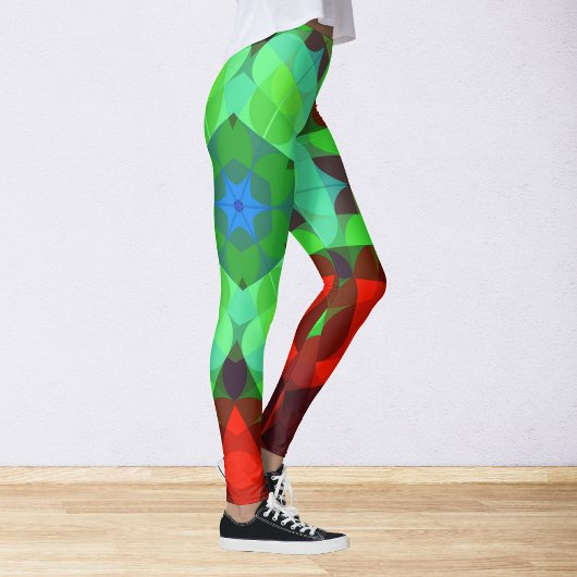 レトロマンダラフラワーレッド&グリーン レギンス