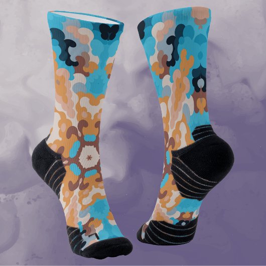 レトロマンダラブルーとオレンジ ソックス