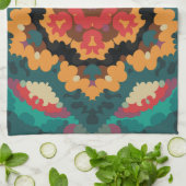 レトロマンダラブルーオレンジアンドレッド キッチンタオル (折り畳み)