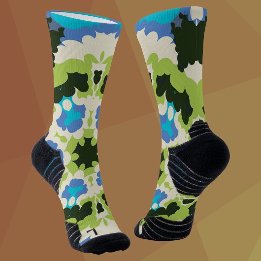 レトロマンダラブルーグリーンホワイトとブラック ソックス
