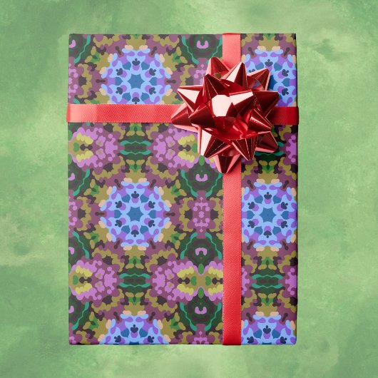 レトロマンダラブルーパープルとイエロー ラッピングペーパー