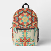 レトロマンダラブルーレッドとイエロー プリントバックパック (正面)