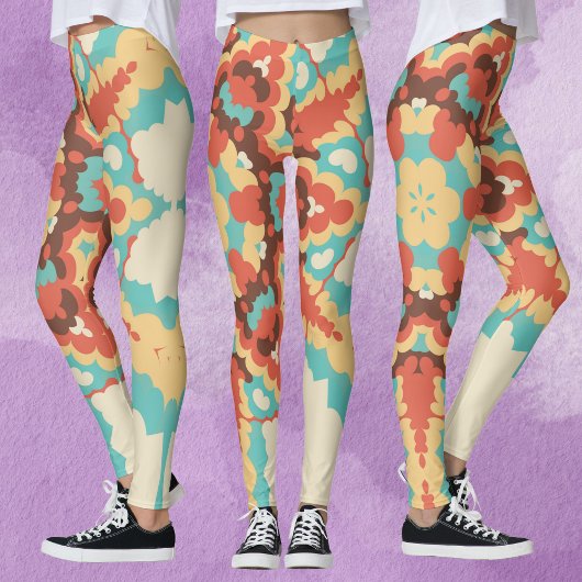 レトロマンダラブルーレッドとイエロー レギンス