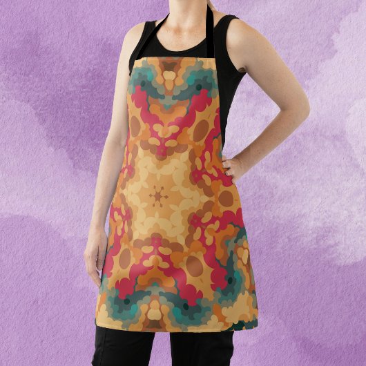 レトロマンダラレッドイエローアンドブルー エプロン