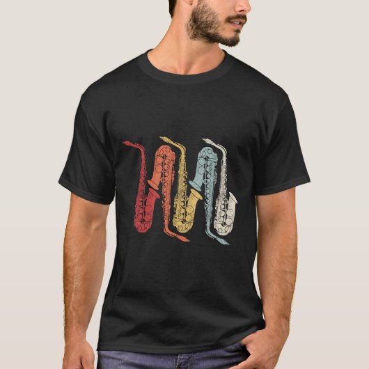 レトロマーチングバンドサクソフォン Tシャツ (正面)