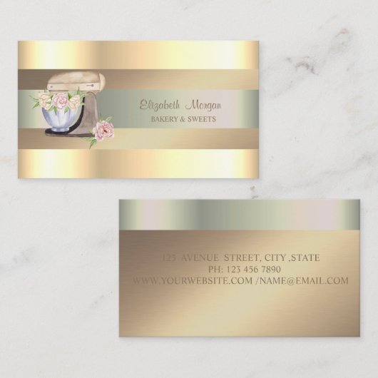 レトロミキサーフラワーフェイク金ゴールドストライプ 名刺 (正面/裏面)