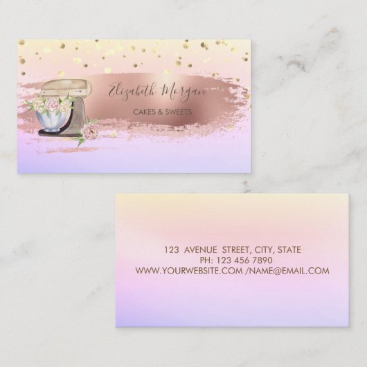 レトロミキサーフラワー、紙吹雪、ブラシストロークグラデーション 名刺 (正面/裏面)