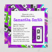 レトロミクステープテーマ誕生日パーティ招待状紫 招待状 (正面/裏面)