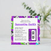 レトロミクステープテーマ誕生日パーティ招待状紫 招待状 (スタンド正面)