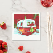 レトロミスター・アンド・ミセス・クリスマスレッド・グリーン・キャンパー スタンダードカクテルナプキン (インサイチュ)