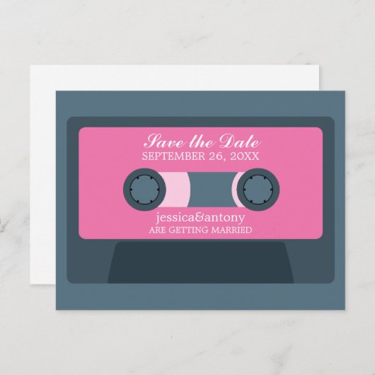レトロミックステープ結婚式の日付を保存 案内ポストカード (正面/裏面)