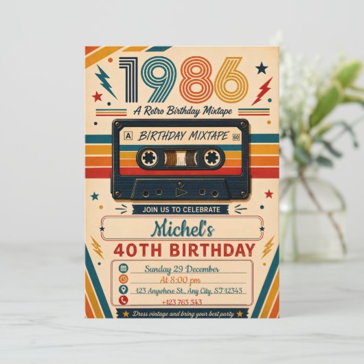 レトロミックステープ 40歳の誕生日 招待状 (スタンド正面)