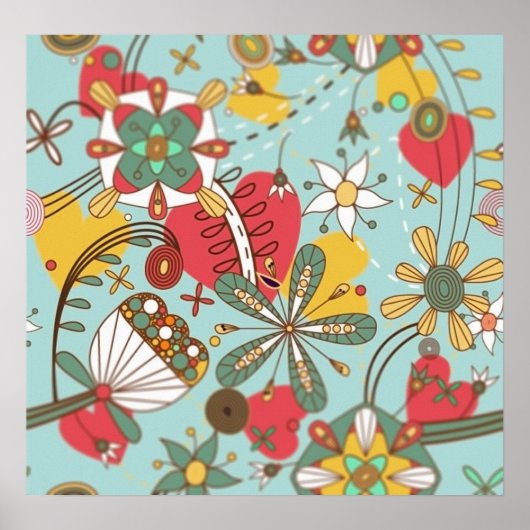 レトロミックス花ハート愛ヒッピー壁紙TEM ポスター (正面)