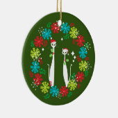 レトロミッドセンチュリモダンーキャットククールリスマスリース セラミックオーナメント (右)