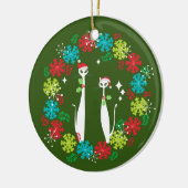 レトロミッドセンチュリモダンーキャットククールリスマスリース セラミックオーナメント (左)