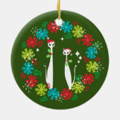 レトロミッドセンチュリモダンーキャットククールリスマスリース セラミックオーナメント (裏面)