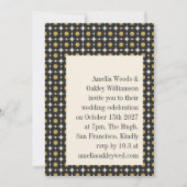 レトロミッドセンチュリーはっきりしたブラック金ゴールド結婚フローラ 招待状 (正面)