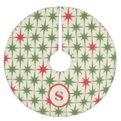 レトロミッドセンチュリーアトミッククリスマススターズイニシャル ブラッシュドポリエステルツリースカート (正面)