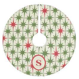 レトロミッドセンチュリーアトミッククリスマススターズイニシャル ブラッシュドポリエステルツリースカート