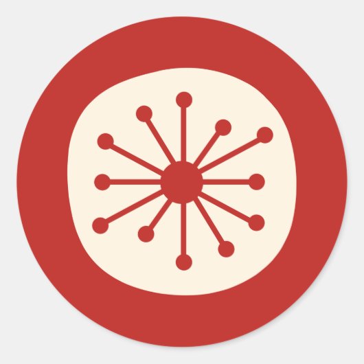 レトロミッドセンチュリーアトミックシンプルドット赤クリーム ラウンドシール (正面)