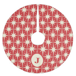 レトロミッドセンチュリーアトミックスターズパターンレッドイニシャル ブラッシュドポリエステルツリースカート