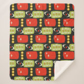 レトロミッドセンチュリーアトミックブラックレッドグリーンパターン シェルパブランケット (正面)