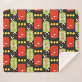 レトロミッドセンチュリーアトミックブラックレッドグリーンパターン シェルパブランケット (正面(横))