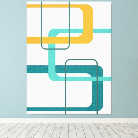 レトロミッドセンチュリーアトミック時代23ティール(緑がかった色)オレンジ キャンバスプリント (インサイチュ (ウッドフロア))