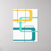 レトロミッドセンチュリーアトミック時代23ティール(緑がかった色)オレンジ キャンバスプリント (正面)