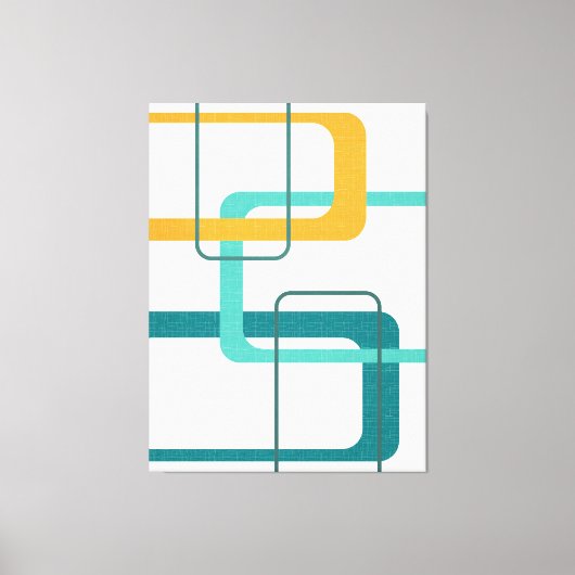 レトロミッドセンチュリーアトミック時代23ティール(緑がかった色)オレンジ キャンバスプリント (正面)